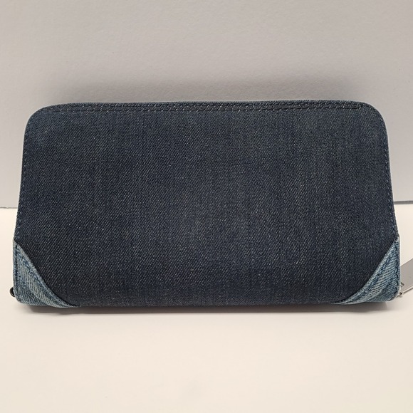 Diesel Denim Wallet Women Blue Jean Wallet Multiple Compartments Functional Zip - Picture 4 of 16